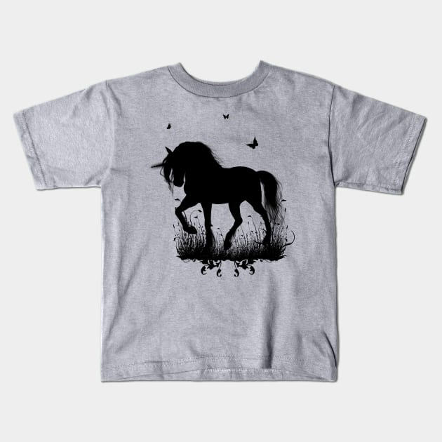 Beautiful unicorn with flying dragon in the sky Kids T-Shirt by Nicky2342